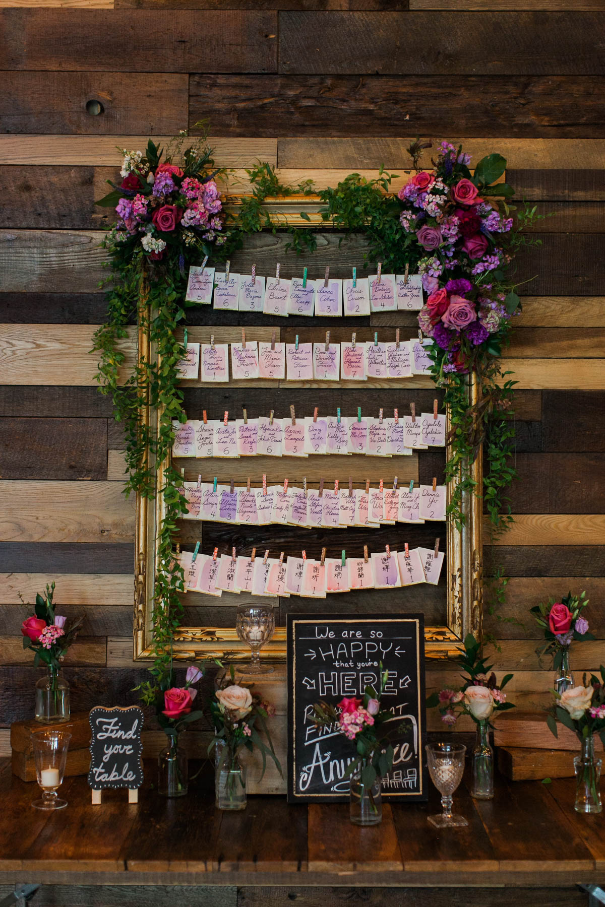 Escort Table Flowers with Chalk Signage